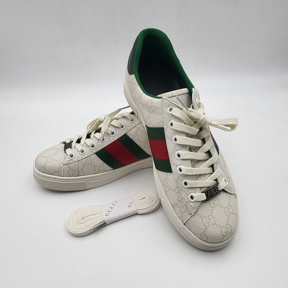 Gucci White Fascia Ace Web Sneakers W Red and Green Stripes..
